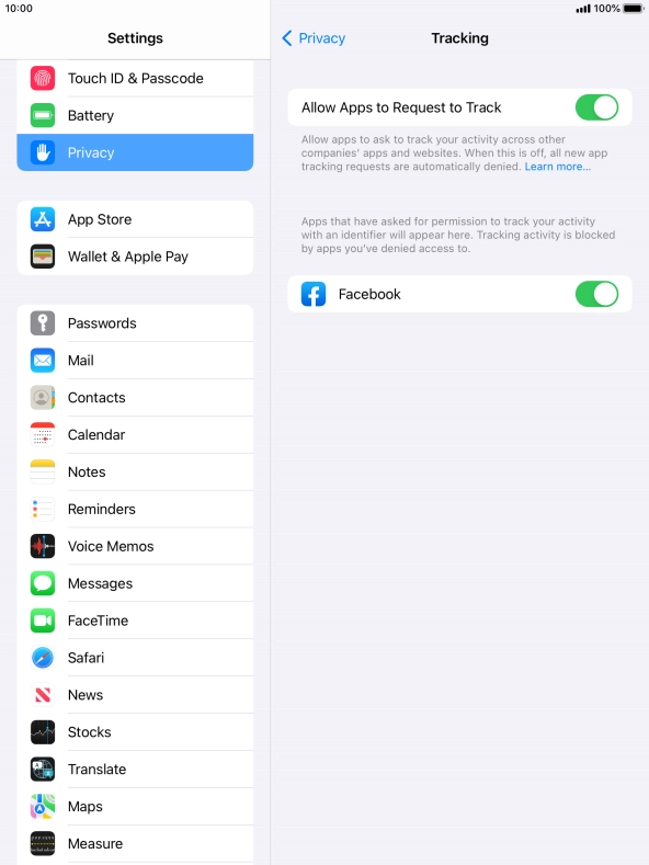 Press Allow Apps to Request to Track to turn the function on or off.