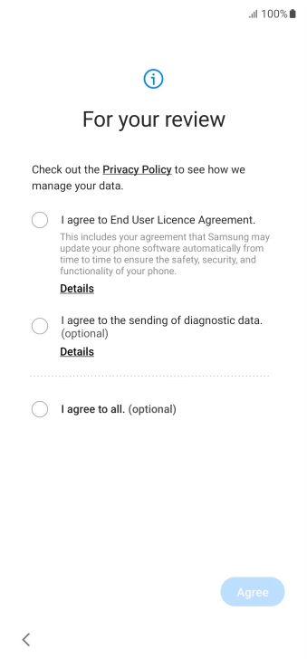Press the fields next to the required settings to select them.