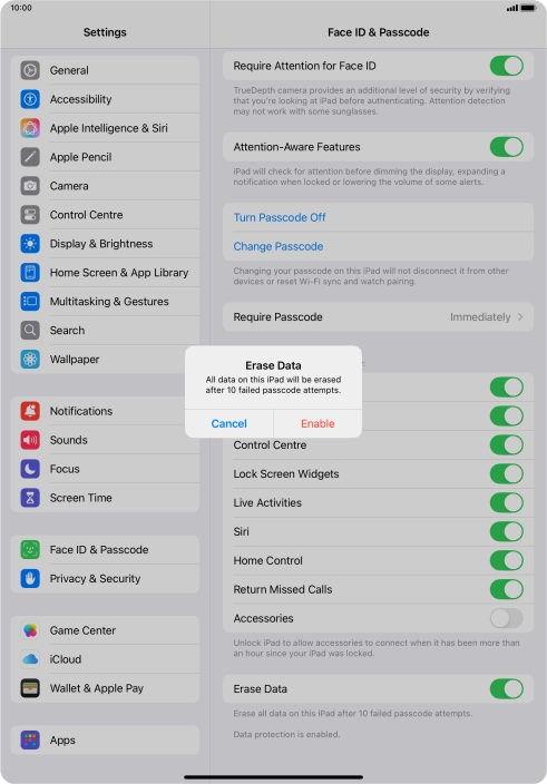 If you turn on the function, press Enable.