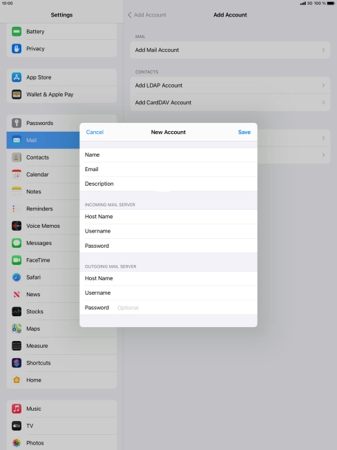 Press Password and key in the password for your email account. Please note that if you're using Vodafone's outgoing server, leave the password field empty.