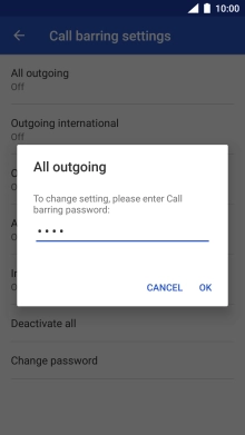 Key in your barring password and press OK. The default barring password is 0000.