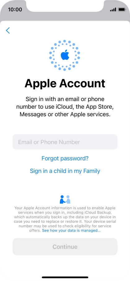 Press Email or Phone Number and key in the username for your Apple ID.
