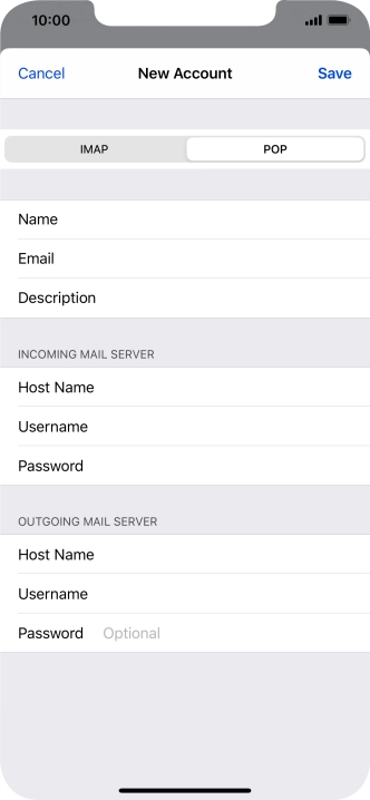 Press Password and key in the password for your email account. Please note that if you're using Vodafone's outgoing server, leave the password field empty.