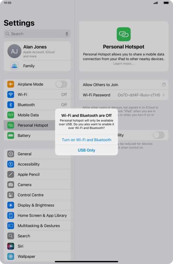 If Wi-Fi is turned off, press Turn on Wi-Fi and Bluetooth.
