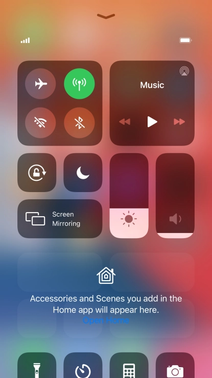 Press the required function to open an application or turn the function on or off.