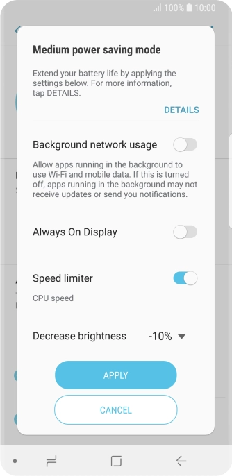 Press APPLY to turn on the function.