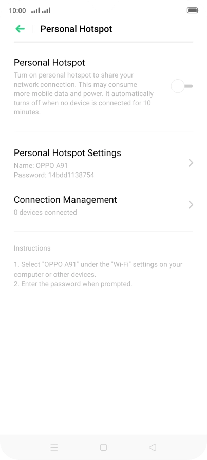 Press Personal Hotspot Settings.
