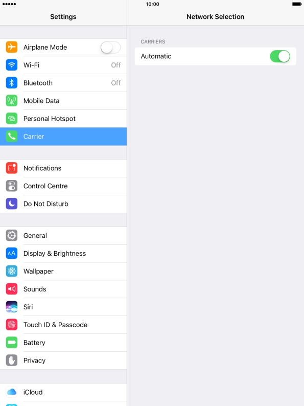 Press the indicator to turn automatic network selection on or off.