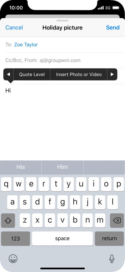 Press Insert Photo or Video and follow the instructions on the screen to attach a picture or a video clip.