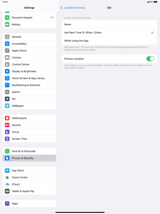 Press the required setting to turn the function on or off. Press the required setting to turn the function on or off.