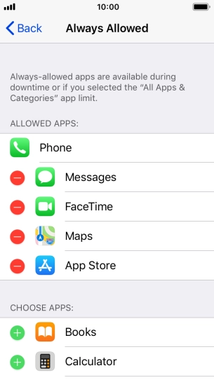 Press the remove icon next to the required app to remove it from the list of allowed apps during Downtime.