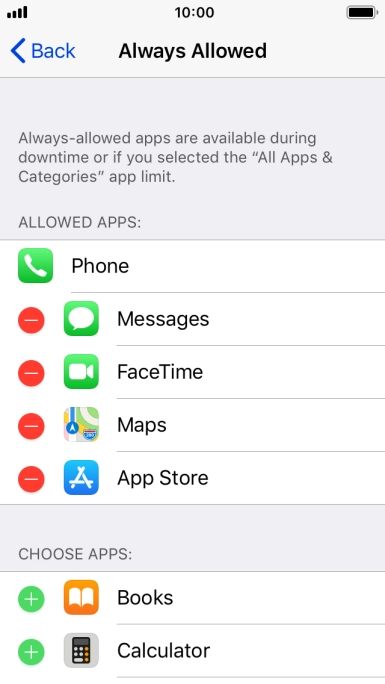 Press the remove icon next to the required app to remove it from the list of allowed apps during Downtime.