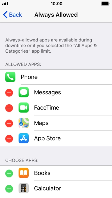 Press the remove icon next to the required app to remove it from the list of allowed apps during Downtime.