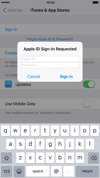 Press Apple ID and key in the username for your Apple ID.