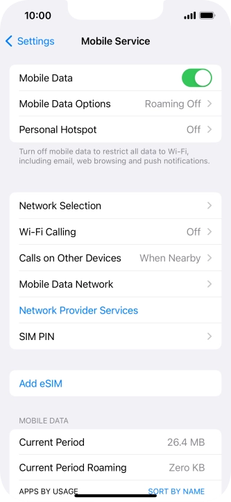 Press Mobile Data Options.