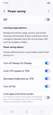 Press the indicators next to the required settings.