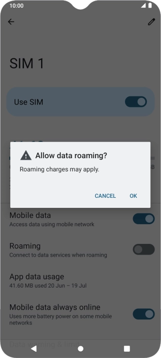 If you turn on data roaming, press OK.