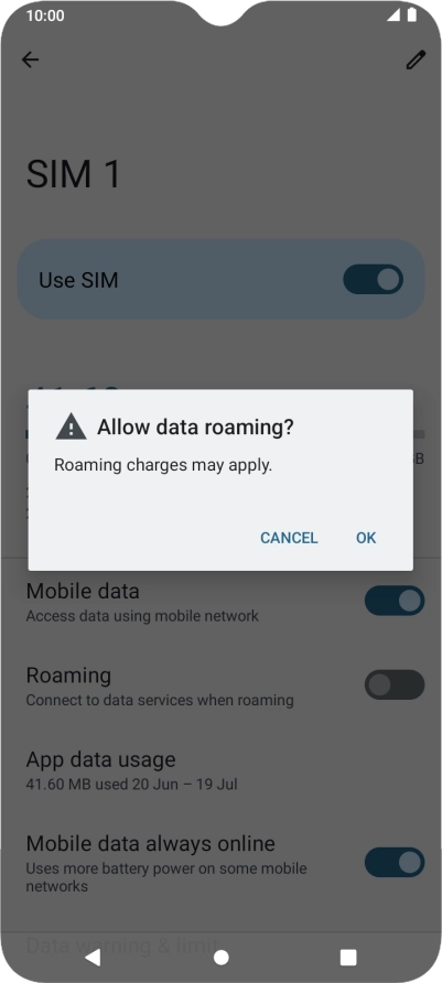 If you turn on data roaming, press OK.