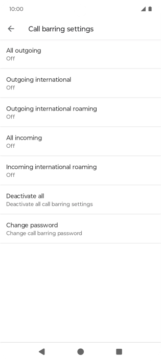 Press the required barring type.