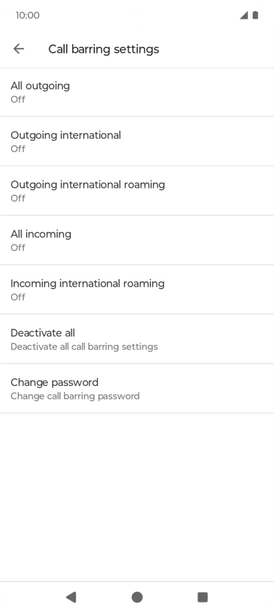 Press the required barring type.