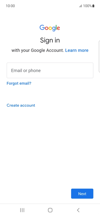 If you don't have a Google account, press Create account and follow the instructions on the screen to create an account.