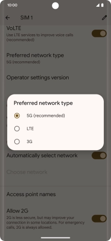 Press the required network mode.