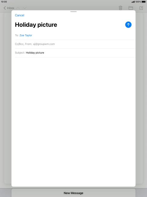 Press the text input field and write the text for your email message.