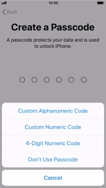Follow the instructions on the screen to turn on use of phone lock code or press Don't Use Passcode.