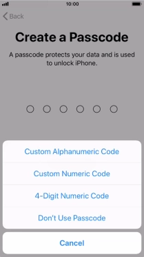 Follow the instructions on the screen to turn on use of phone lock code or press Don't Use Passcode.