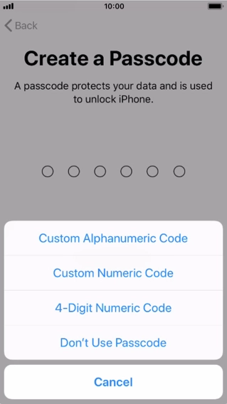 Follow the instructions on the screen to turn on use of phone lock code or press Don't Use Passcode.