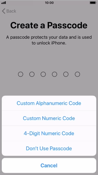 Follow the instructions on the screen to turn on use of phone lock code or press Don't Use Passcode.
