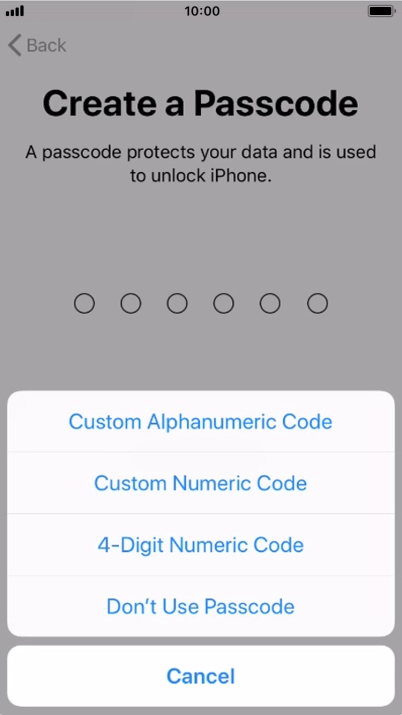 Follow the instructions on the screen to turn on use of phone lock code or press Don't Use Passcode.