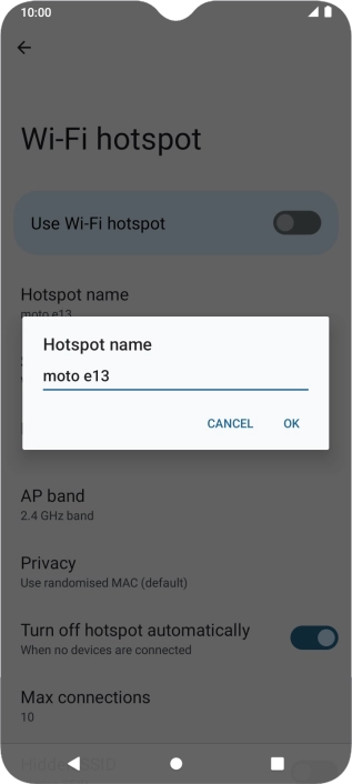 Key in the required Wi-Fi hotspot name and press OK.