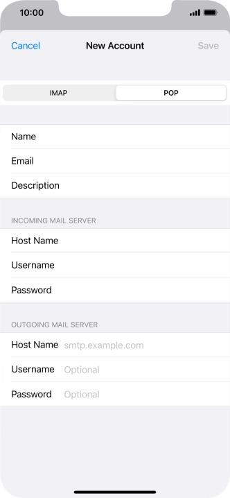 Press Host Name and key in the name or IP address of your email provider's outgoing server. Please note that if you can't send email messages when using your email provider's outgoing server, key in smtp.vodafone.net.au (Vodafone's outgoing server).