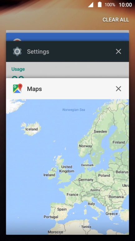 To end one running application, slide your finger right on the required application.
