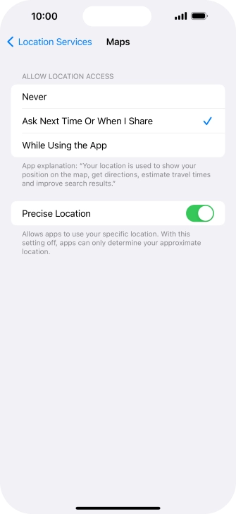 Press the required setting to turn the function on or off.