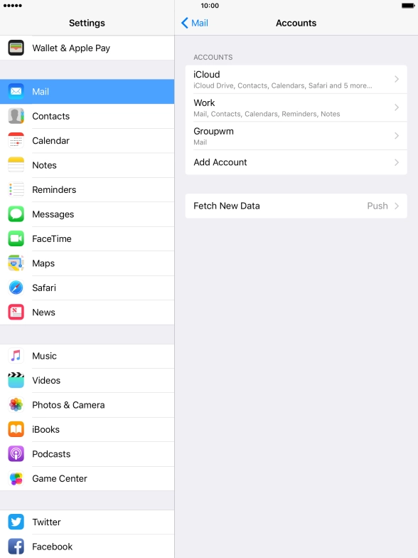 Press the name of the email account you've just set up.