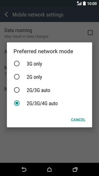 Press the required network mode.