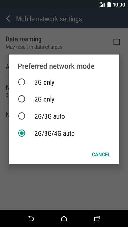 Press the required network mode.