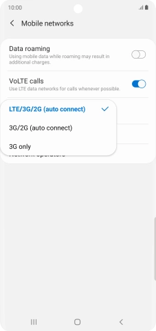 Press the required network mode.