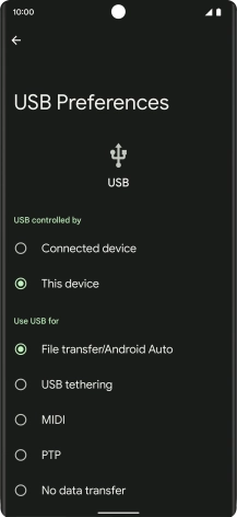 Press File transfer/Android Auto.