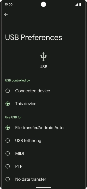 Press File transfer/Android Auto.