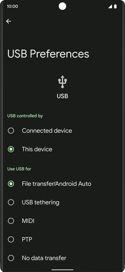 Press File transfer/Android Auto.