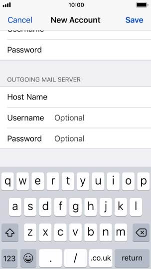 Press Username and key in the username for your email account. Please note that if you're using Vodafone's outgoing server, leave the username field empty.
