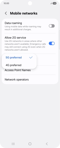 Press the required network mode.