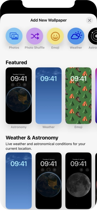 Press the required category and follow the instructions on the screen to select the required background image.