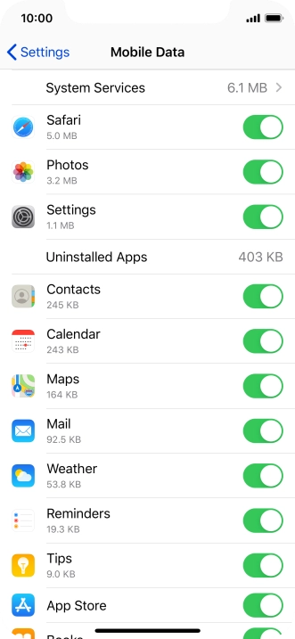 The data usage for each application is displayed below the name of the application.