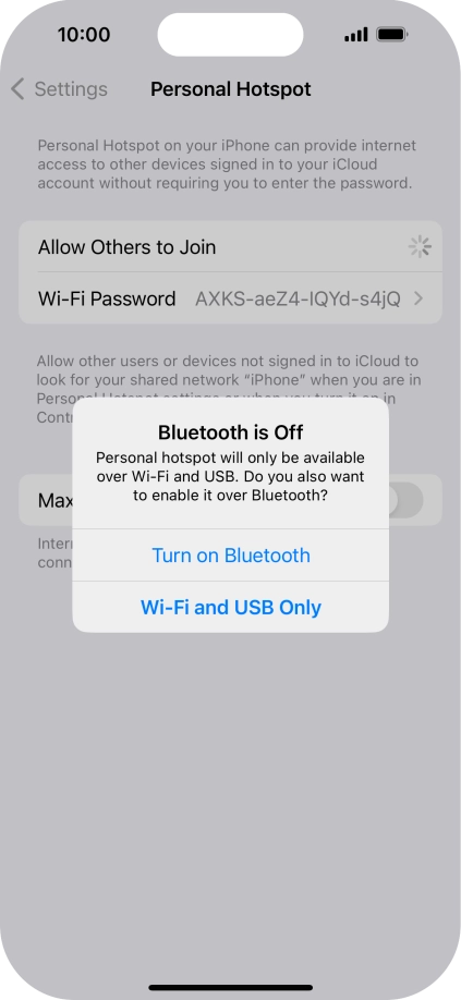If Wi-Fi is turned on, press Wi-Fi and USB Only.