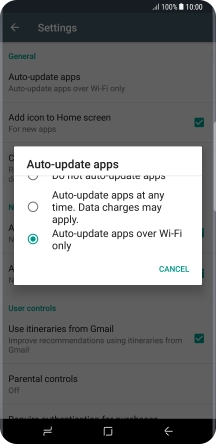 Press Auto-update apps over Wi-Fi only to turn on the function.