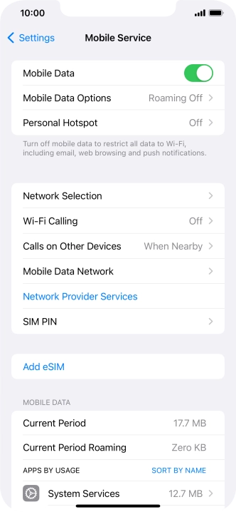 Press Mobile Data Options.
